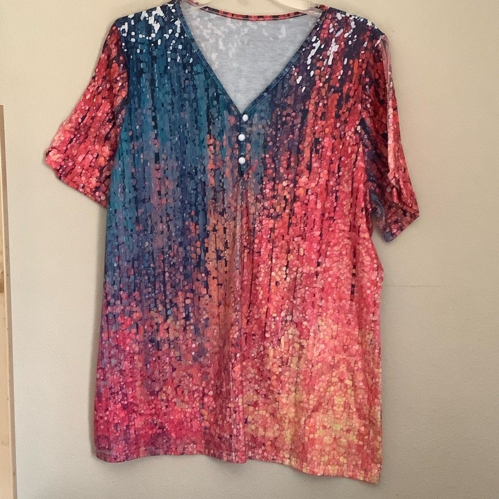 Amazon Women’s Short Sleeve V-Neck Top in Blue, Pink, Orange